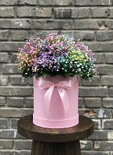 Цветочная композиция из Гипсофила и Розы в шляпной коробке в Благовещенске Республики Башкортостан