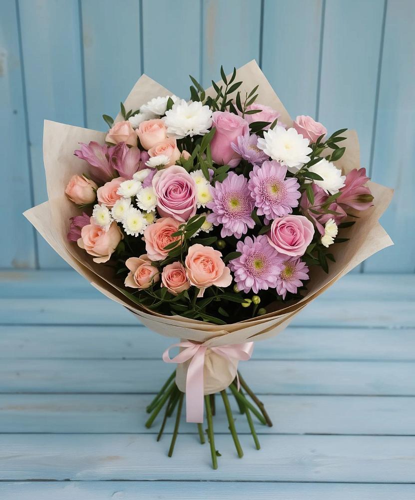 Букет цветов из: Хризантемы, Розы и Альстромерии в Благовещенске Республики Башкортостан