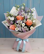 Букет цветов из:  Лизиантусы, Розы, Альстромерии и Гипсофила в Благовещенске Республики Башкортостан