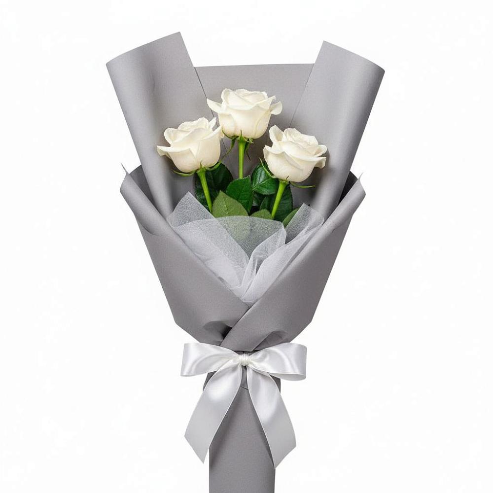 Букет 3 белые розы в Благовещенске Республики Башкортостан