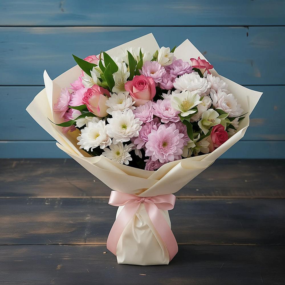 Букет цветов из: Хризантемы, Альстромерии и Розы в Благовещенске Республики Башкортостан